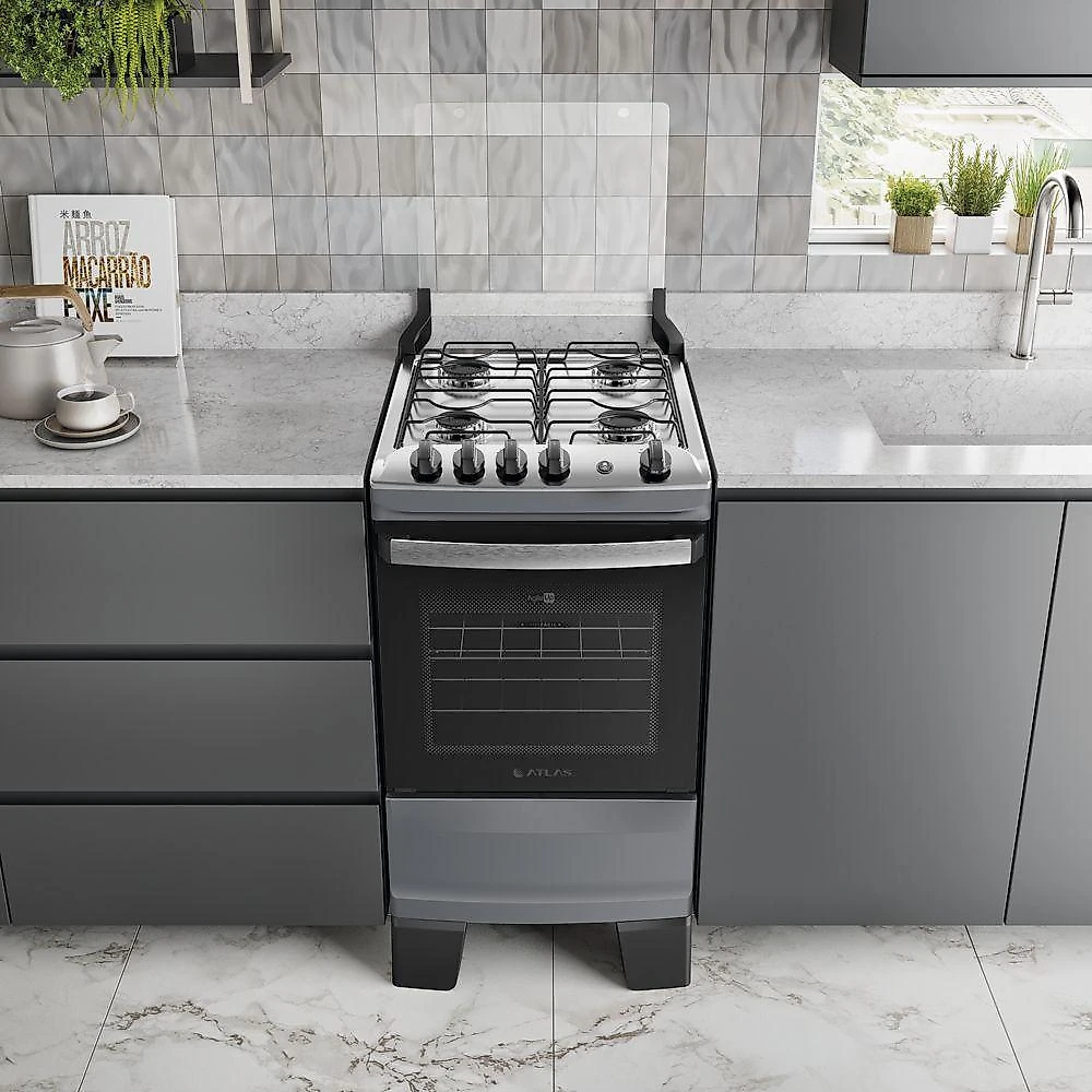 Fogão 4 Bocas Atlas Agile Up Automático Mesa Inox Titanium Bivolt