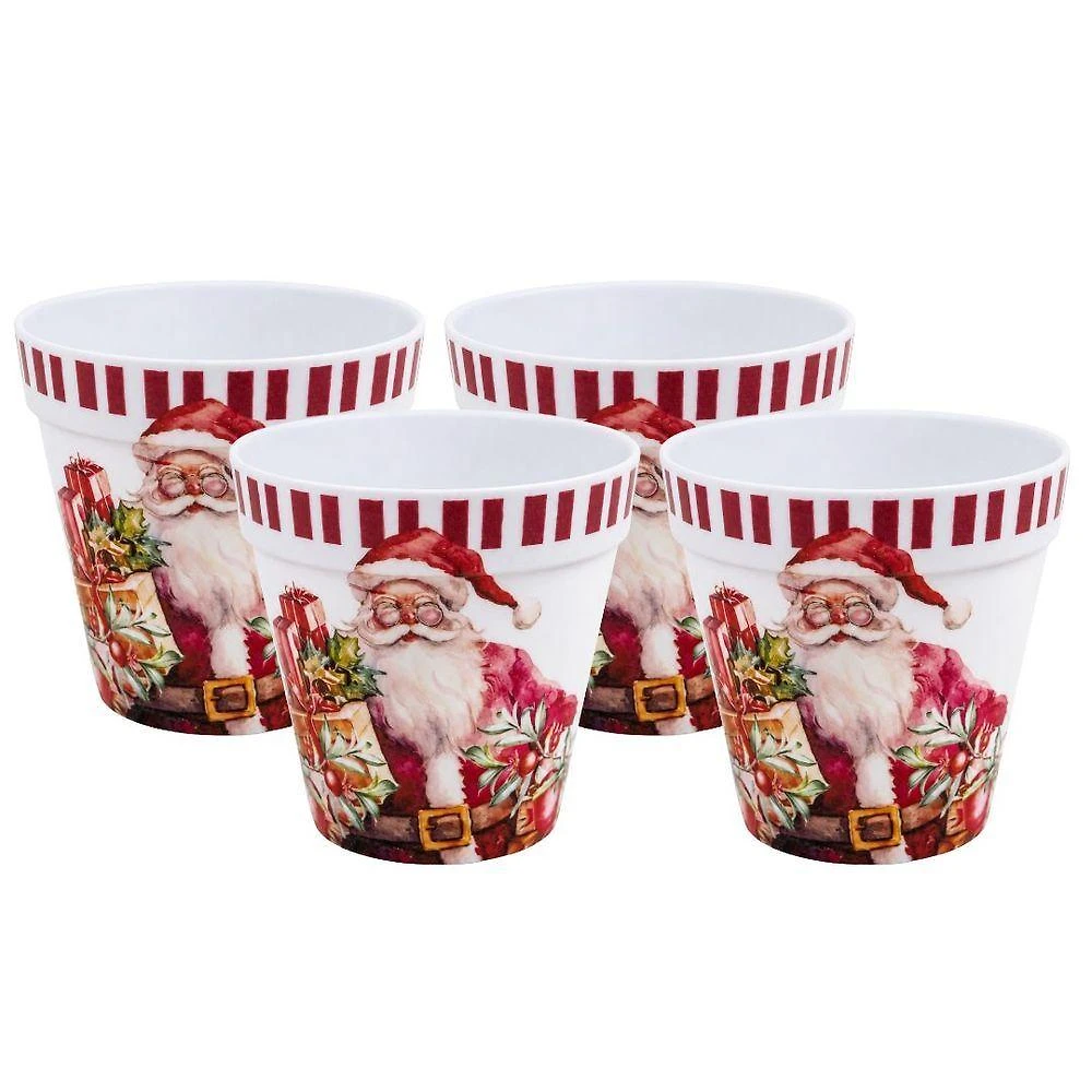 Pote Multiuso Decorativo Natalino Yangzi com Estampa Vintage de Papai Noel Vermelho 4 Unidades