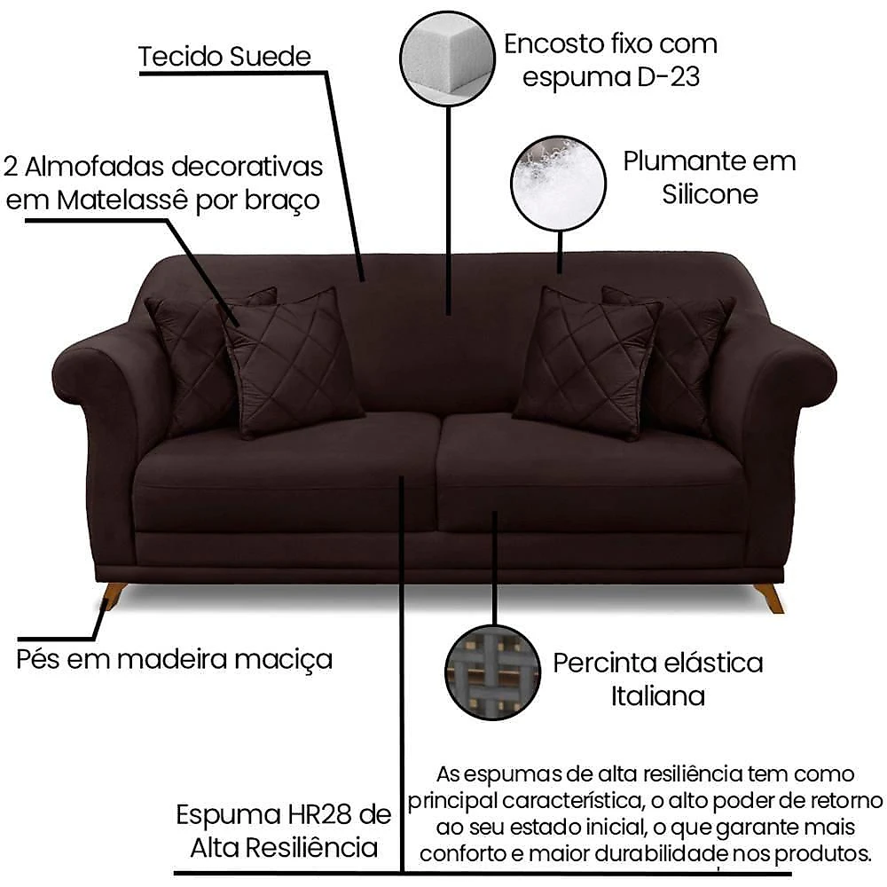 Sofa 2 Lugares Retro Polo 180cm Com Almofada Suede 1102 Ezz 1102