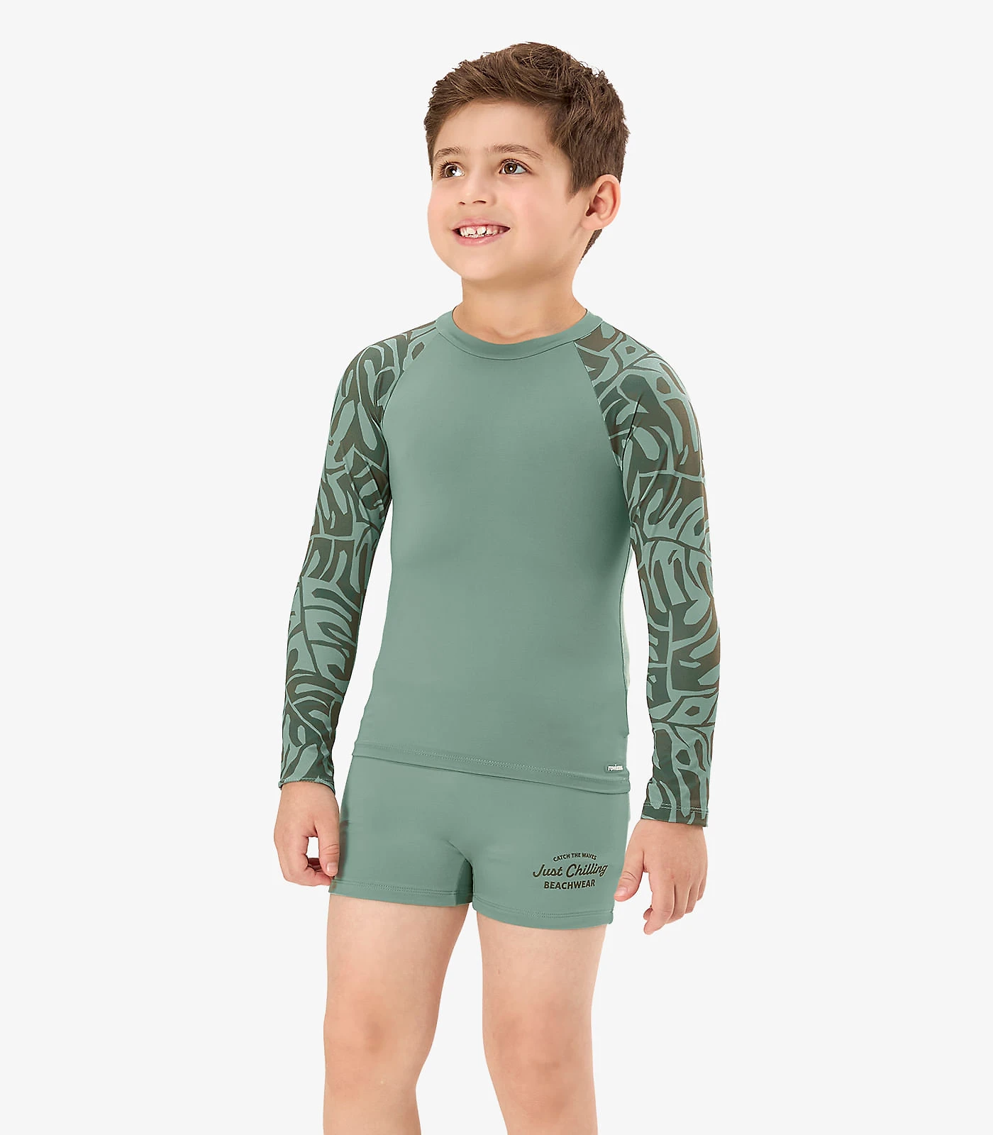 Conjunto Camiseta Manga Longa E Sunga UV Rovi Kids Verde