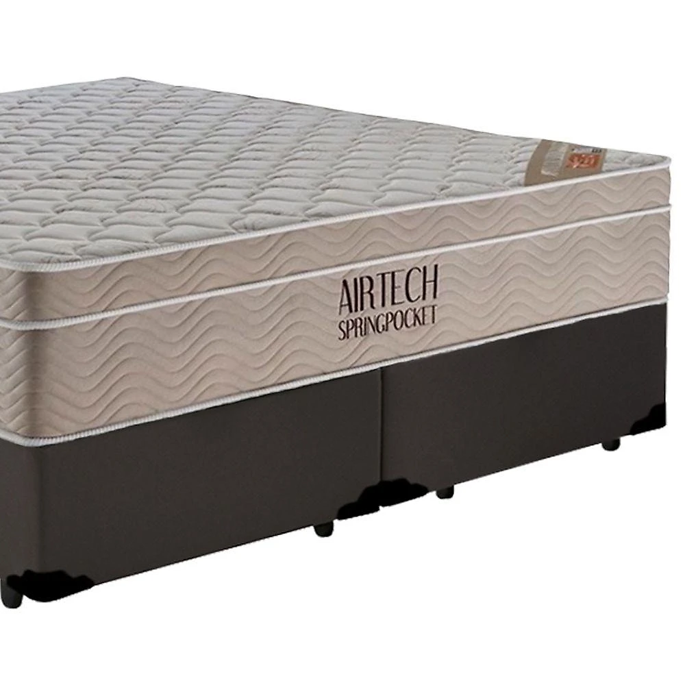 Cama Box Casal Bipartido Sintético + Colchão Ortobom Airtech Molas Ensacadas 65x138x188 Marrom