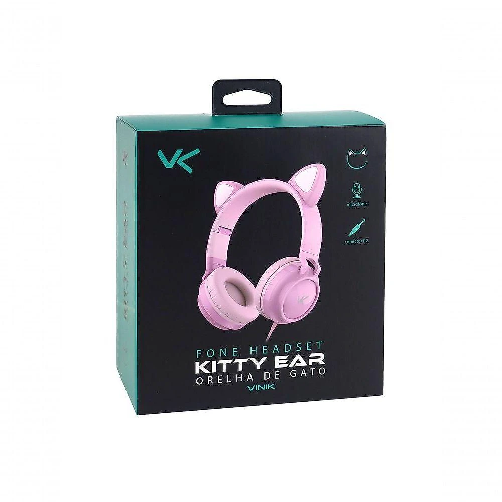 Fone De Ouvido Headset Kitty Ear - Orelha De Gato Branco Com Microfone Cabo 1.2m Plug P2 Estereo P3 - Ke110b