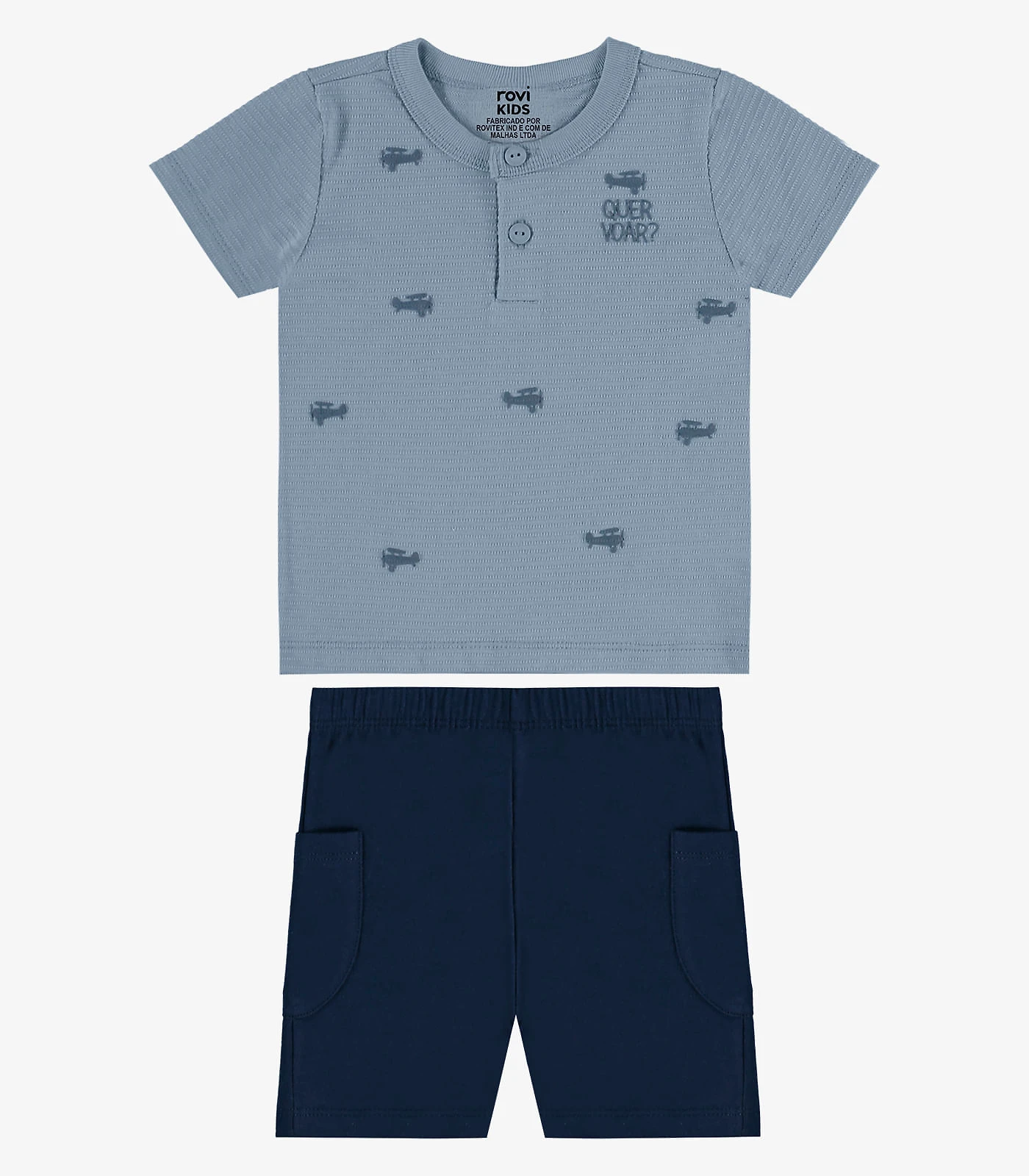 Conjunto Camiseta Com Bermuda Infantil Rovi Kids Azul