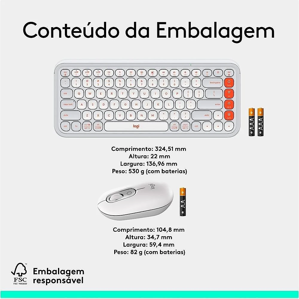 Kit Teclado e Mouse Sem Fio Logitech POP Icon com Teclas e Botões Personalizáveis, Silencioso, Bluetooth, Branco- 920-013057
