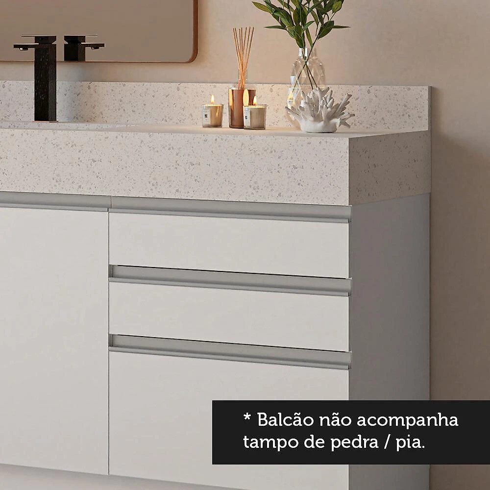 Armário Gabinete para Banheiro 180cm 3 Portas 3 Gavetas Branco Madesa Branco