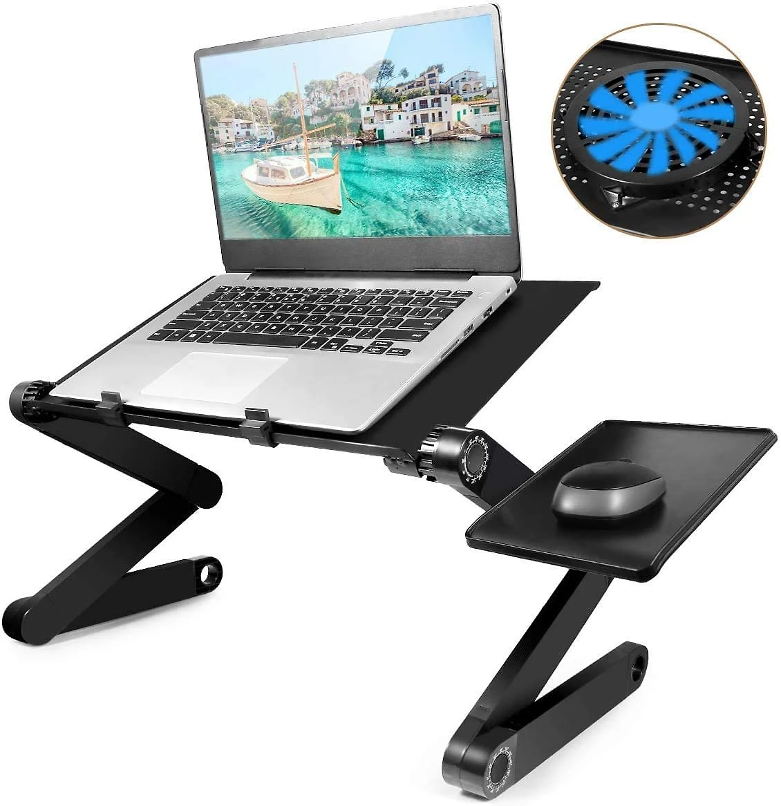 Mesa para laptop suporte ajustável para laptop com grande ventilador de resfriamento e mouse pad