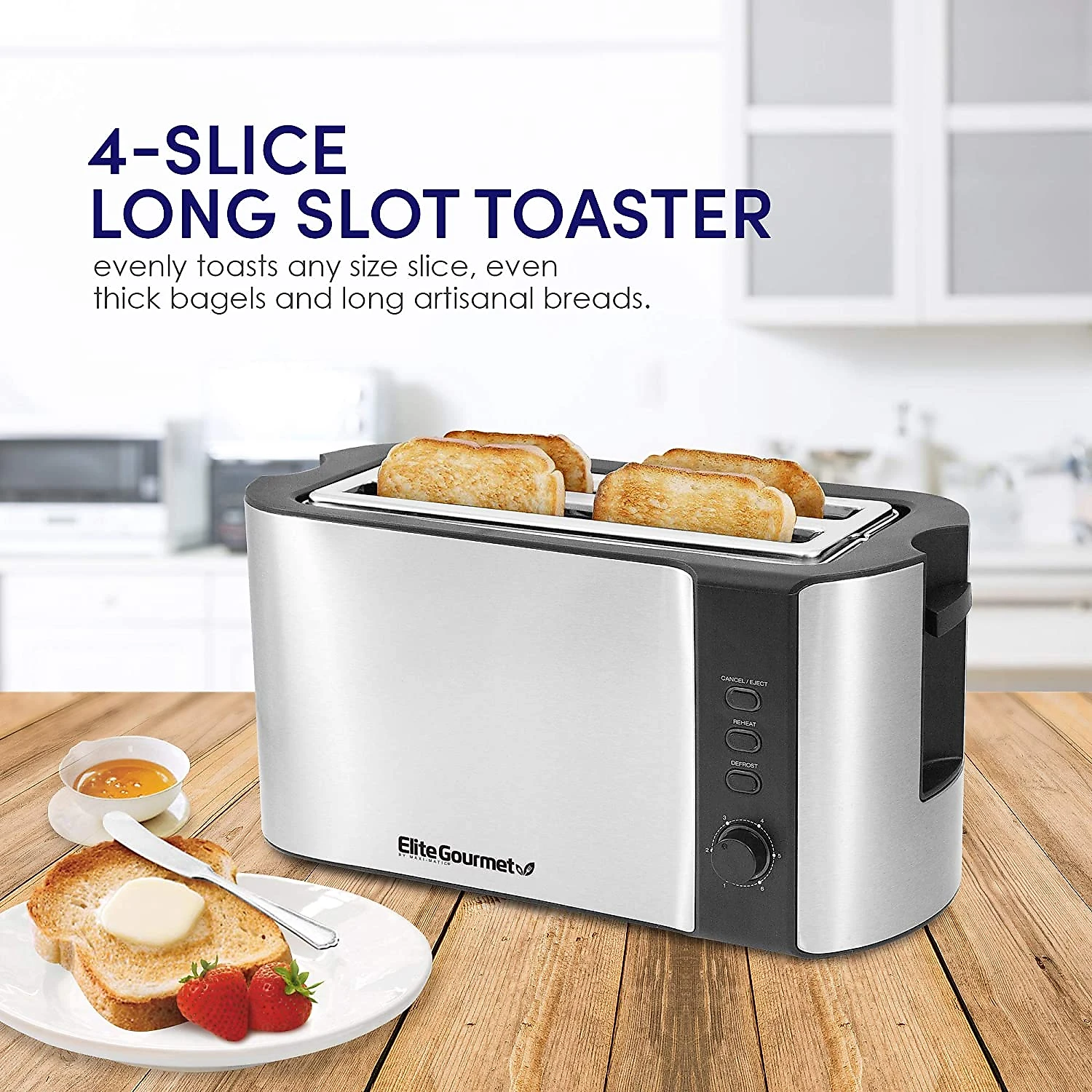 Elite Gourmet ECT3100 Torradeira de 4 Fatias com 6 Níveis de Tostagem 1300W110V Prata