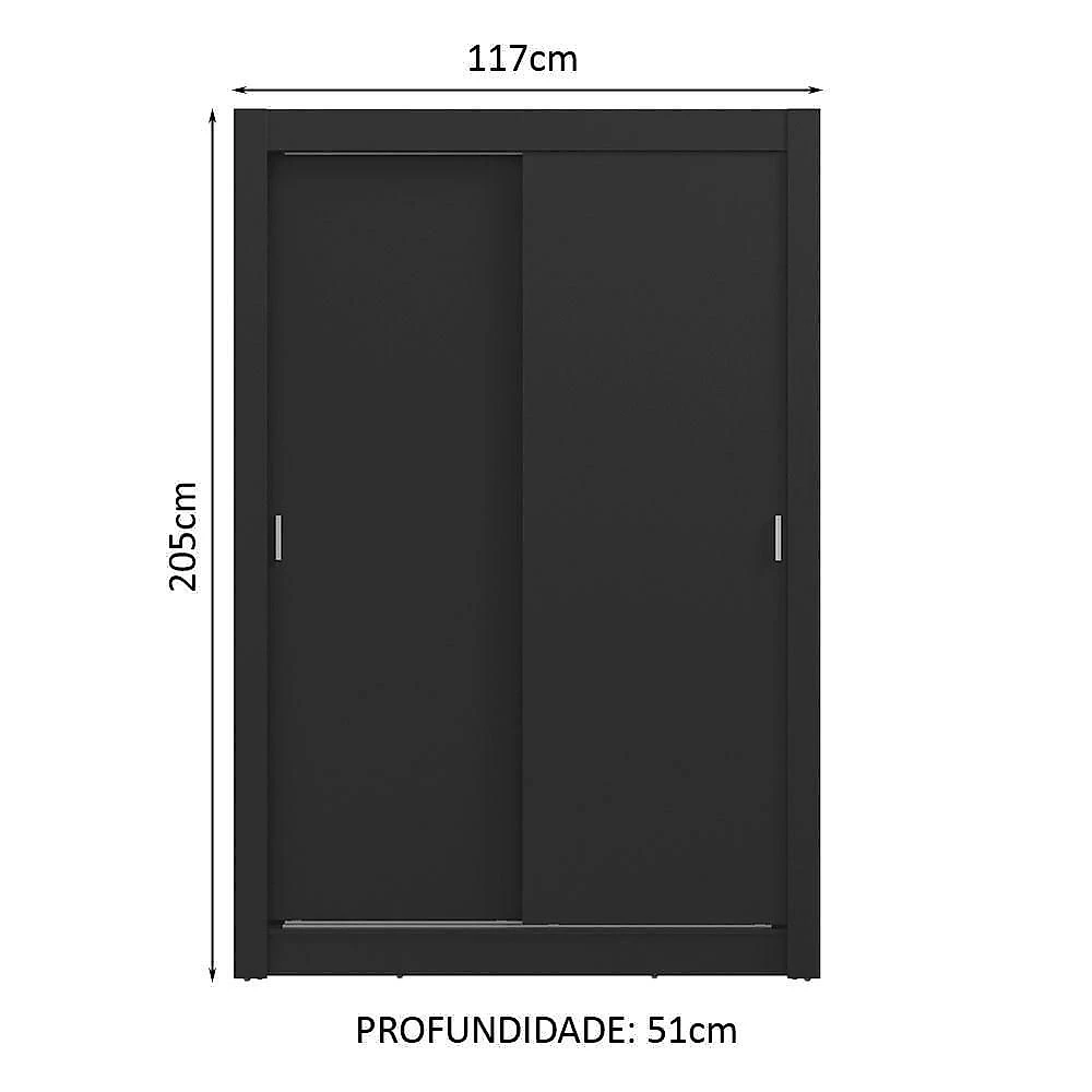 Guarda-roupa Solteiro 2 Portas De Correr Preto Milano Madesa Preto