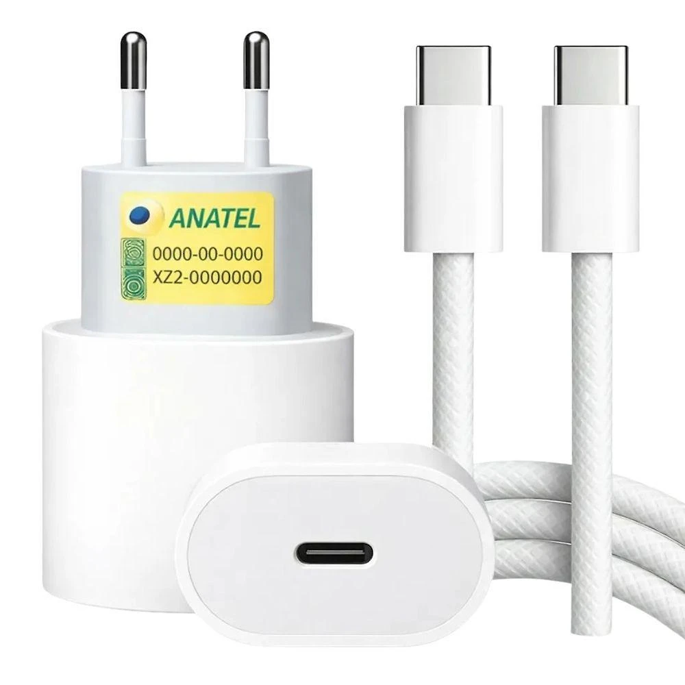 Carregador de Parede Usb C MDM com Power Delivery e Cabos Tipo C e Lightning Branco