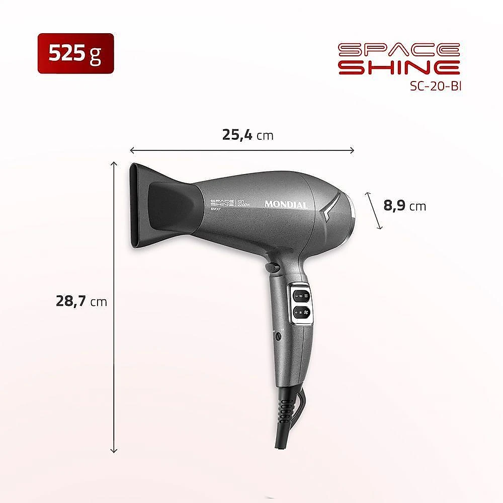 Secador De Cabelos Space Shine Mondial Grafite Bivolt SC-20-BI