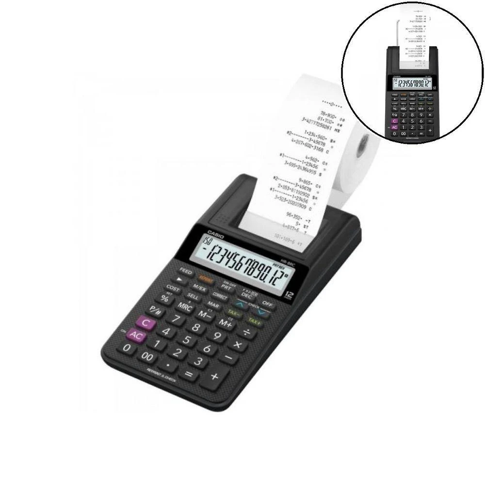 Calculadora com Bobina Compacta Casio HR-8RC-WE-B-DC 12 Dígitos com Teclado de Memória