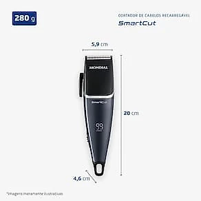 Máquina de Cortar Cabelo Mondial CR-11 Sem Fio Painel Digital 140min 4 Pentes Inox Bivolt
