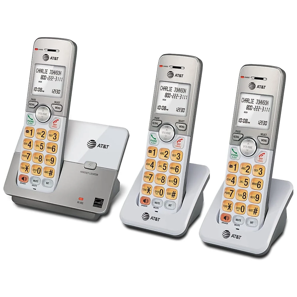 Telefone Residencial sem Fio AT&T EL51303 com 3 Aparelhos, Viva-voz FullDuplex, Identificador de Chamadas, Eco Mode - Prata