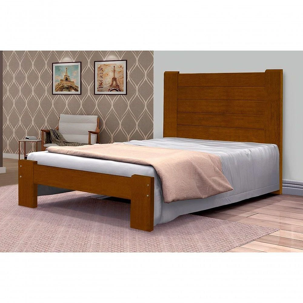 Cama Queen Size Dubai de Madeira Maciça Angelim Pedra Tauari Imbuia
