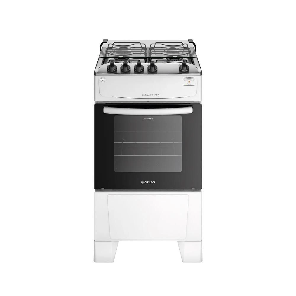 Fogão de Piso 4 Bocas a Gás Atlas Mônaco Top Mesa de Inox Automático Branco Bivolt