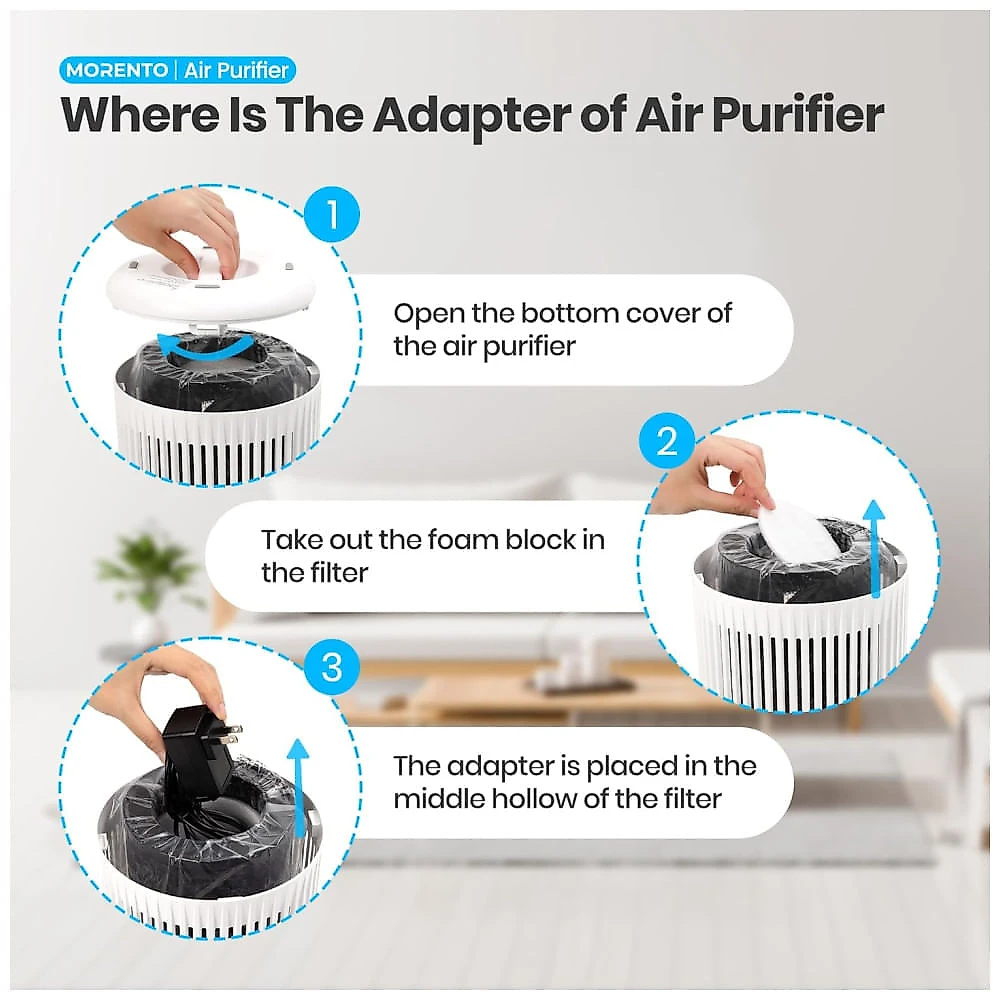Purificador de Ar MORENTO para Ambientes Domésticos, Elimina Fumaça, Pelos de Animais e Odores, Esponja de Fragrância, Modo Silencioso para Dormitório