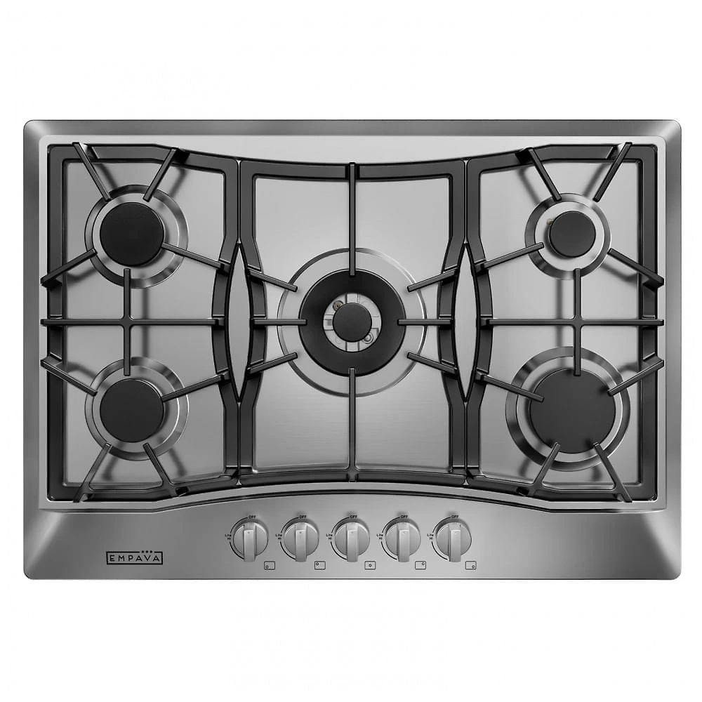 Cooktop a gás 76cm Empava inox 5 queimadores SABAF selados 49000BTU dual fuel GN/GLP