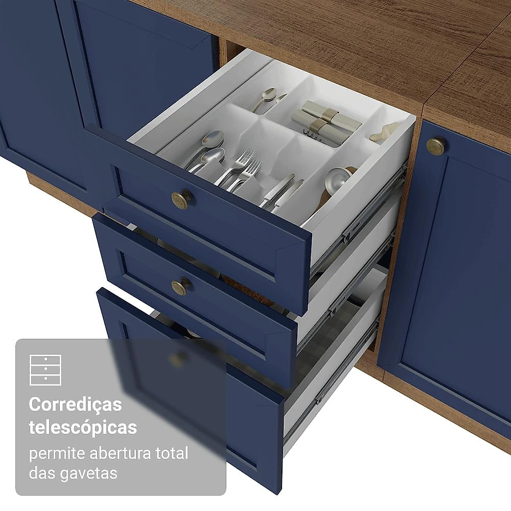 Armário de Cozinha Completa 270 cm Rustic/Azul Vik Madesa 05