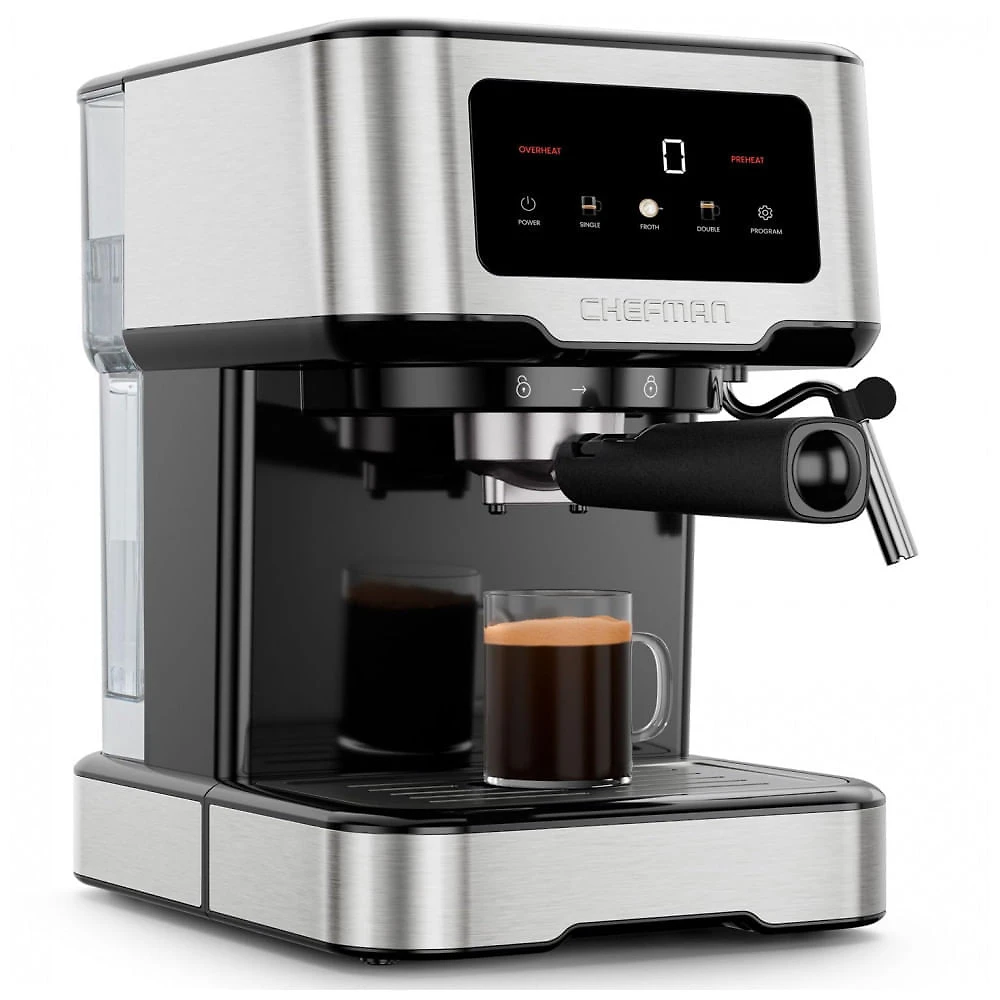 Máquina de Espresso Chefman CraftBrew Aço Inox Vaporizador Integrado Reservatório 1,5L 15 Bar 120V