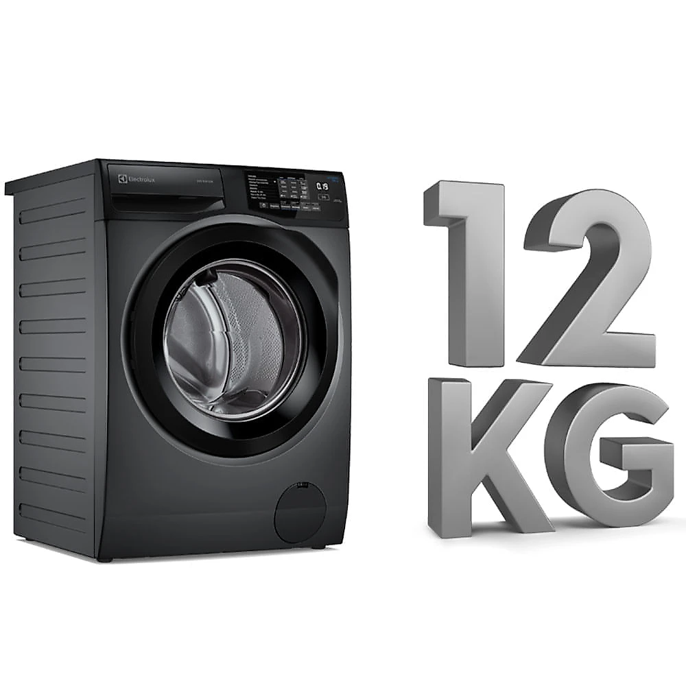 Lavadora de Roupas Electrolux 12kg Cinza Ônix Inverter com Água Quente e Lavagem Inteligente - LFC12 110