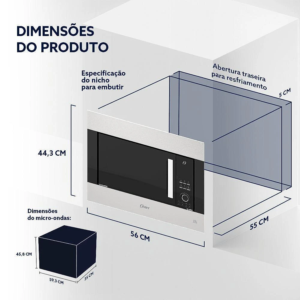 Forno Micro-ondas De Embutir Oster Black Inox 23L 110V