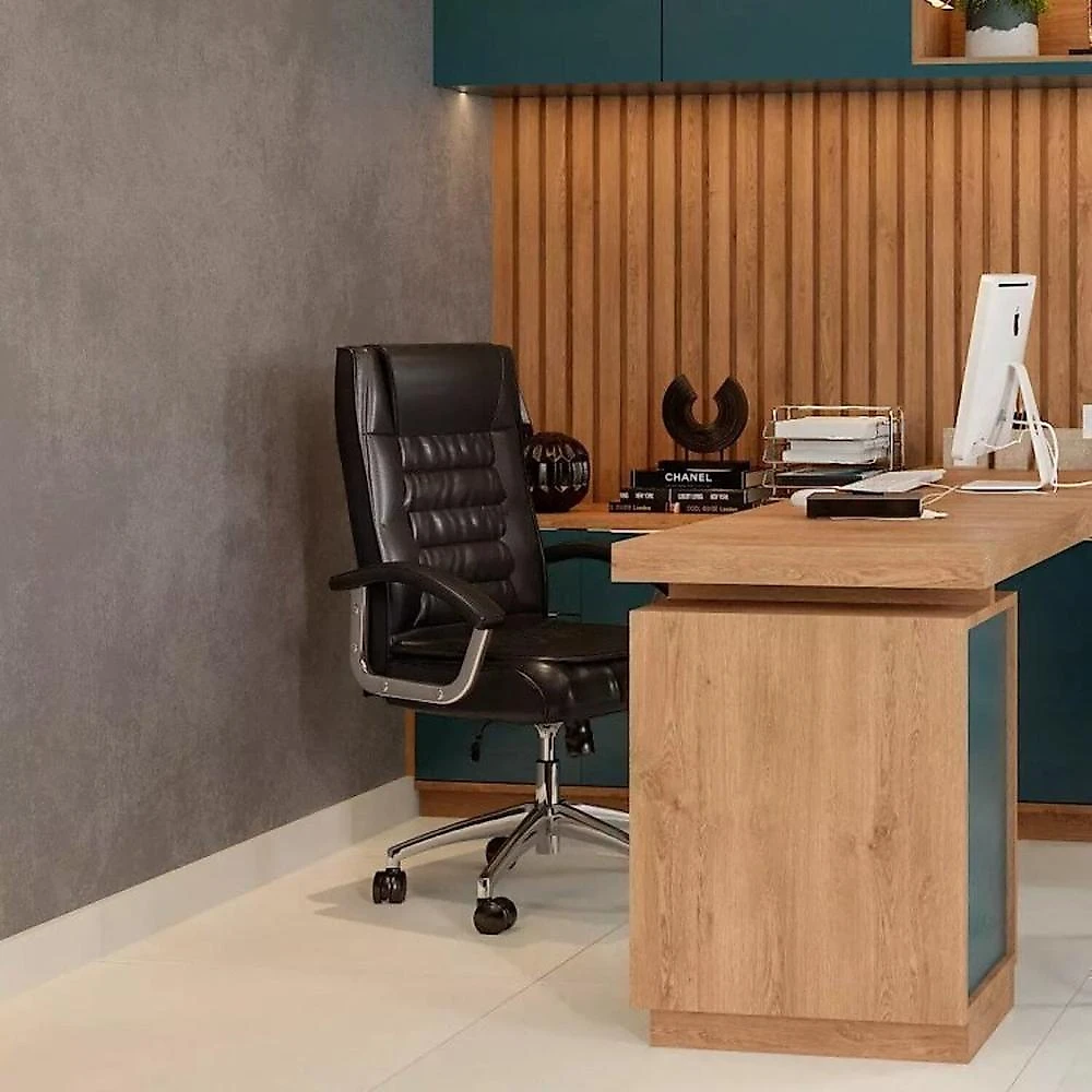 Kit 4 Cadeiras Escritório Presidente Ergonômica NR17 Corino Mola Ensacada Kit 4 Cadeiras Big Mola Ensacada Escritório Pres Giratória em Couro com Nr17 Espresso Móveis Preto