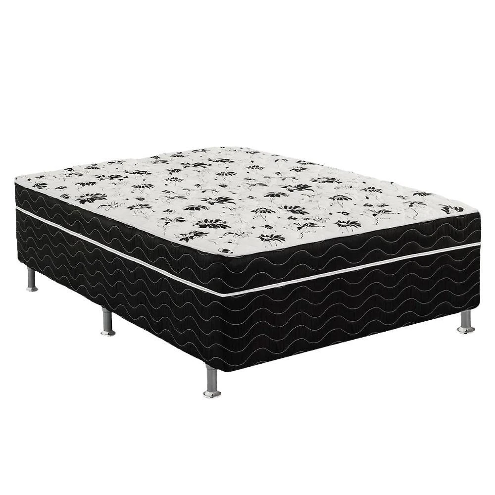 Cama Box Conjugada Casal Ortopédica 43x138x188 com Colchão de Espuma em Preto