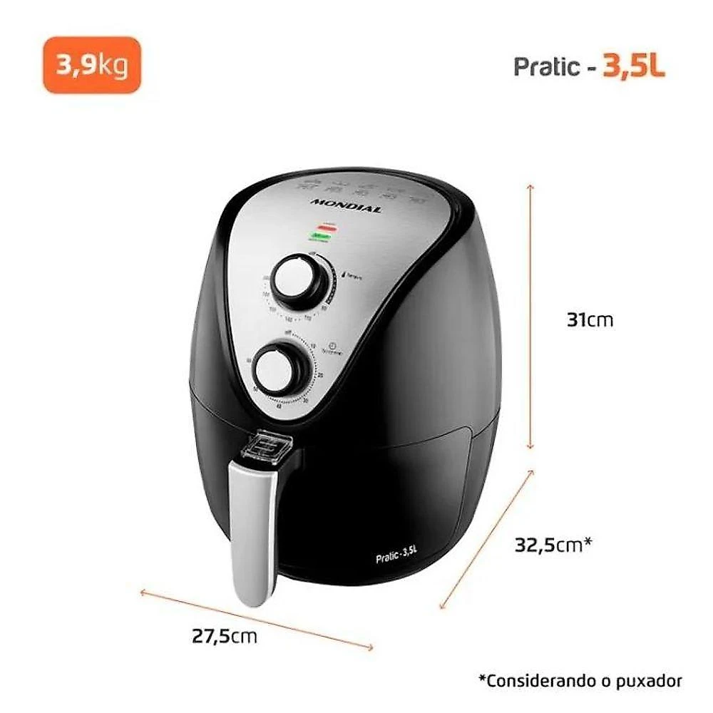 Fritadeira Air Fryer Mondial AF-30-I 3,5L 1500W Preto e Inox 110V
