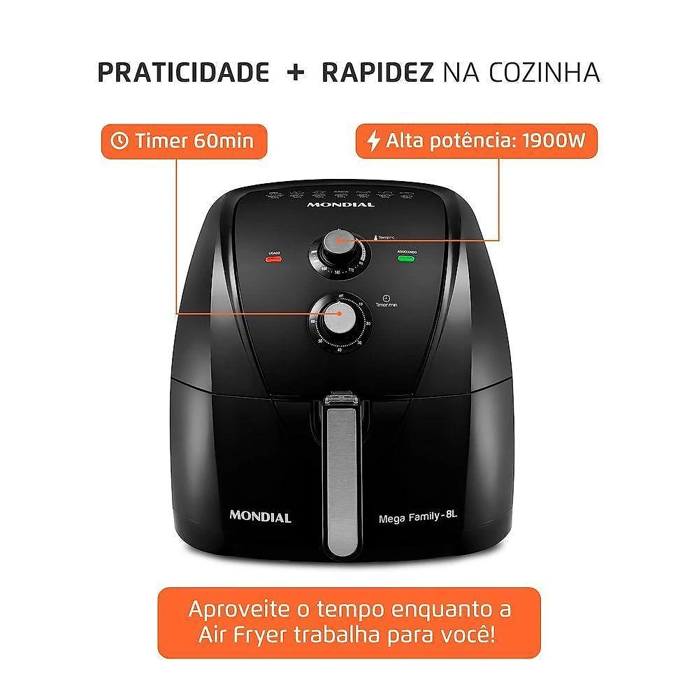 Fritadeira air fryer mondial afn-80-fb 8l preto 220v