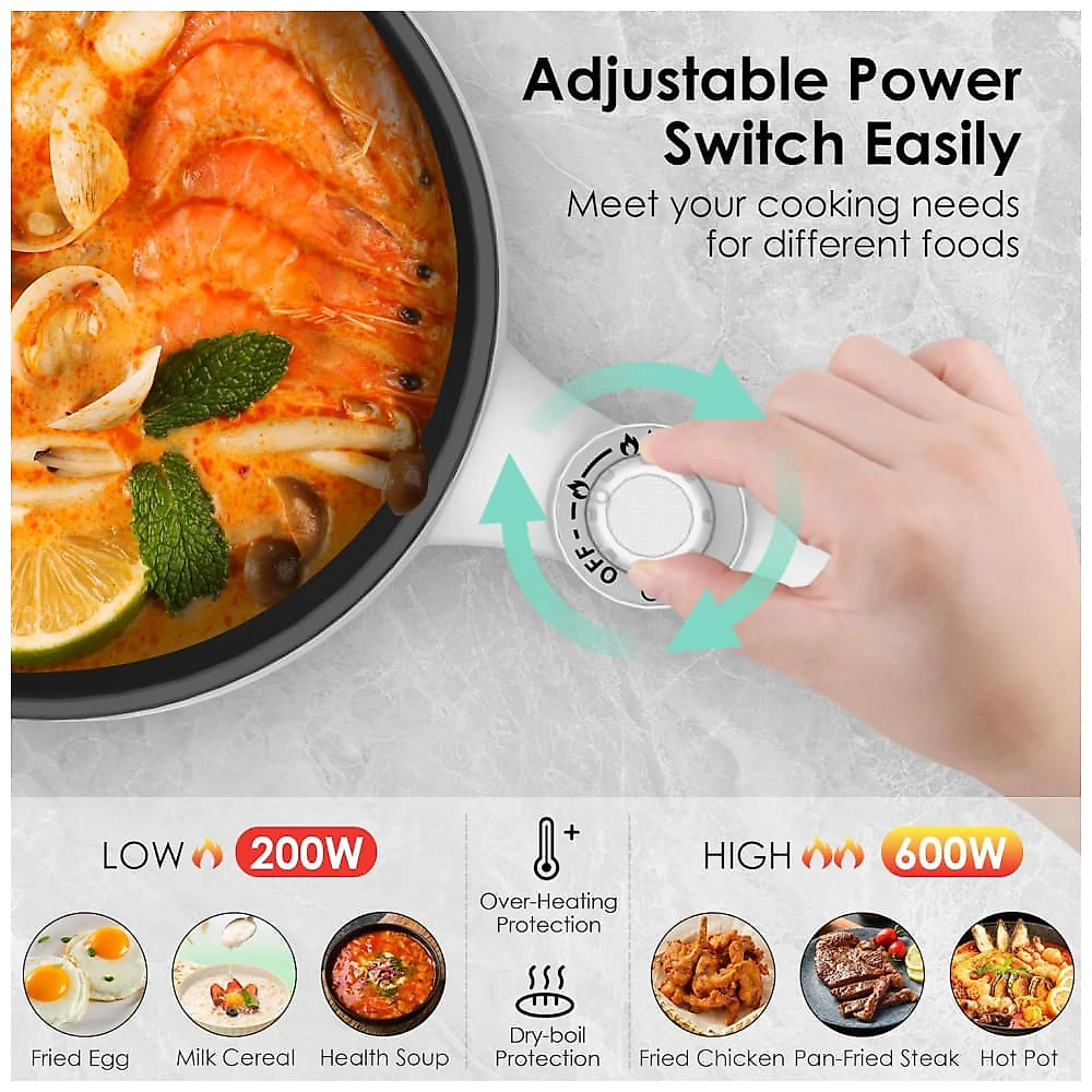 Panela Elétrica Mini Audecook Hot Pot - 1,7L, Portátil Antiaderente, Ajuste de Potência, Cozinheiro de Ramen para Viagens - Ideal para aventureiros