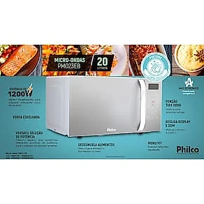 Forno de Micro-ondas Philco PMO23EB com Menu FIT 20 Litros - Branco e Prata 110V