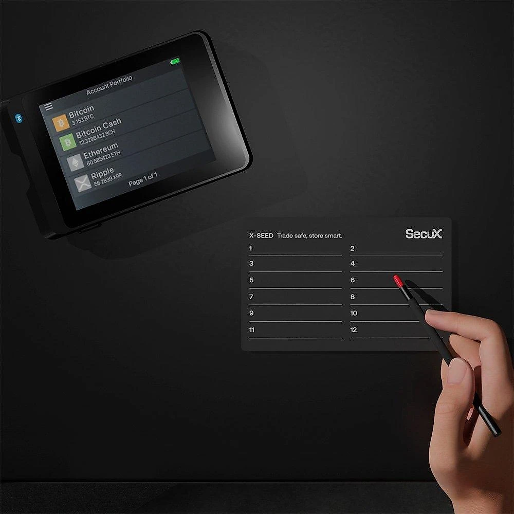 Carteira de Criptomoedas SecuX W20C-PLUS, USB, Bluetooth, Tela LCD, Inclui 2 Placas de Recuperação X-SEED, Preto - 98-011-010100