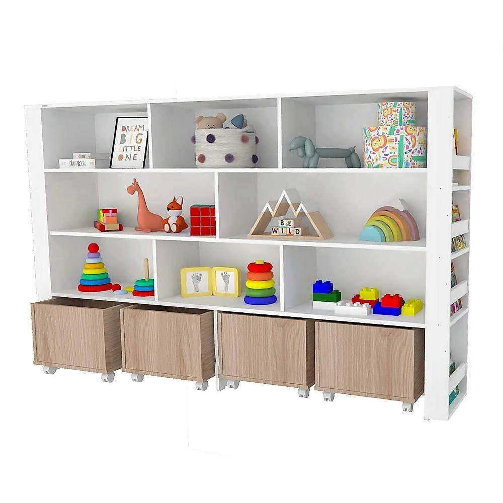 Organizador de Brinquedos Norberto Baús Porta Carrinho e Livro MDF Woodcore