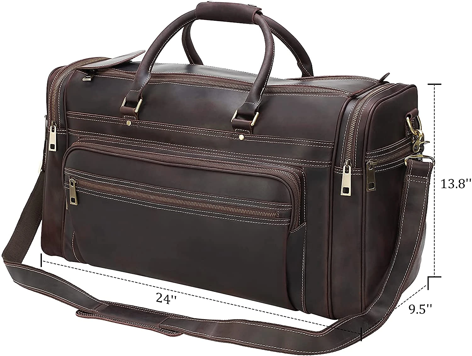 Polare Bolsa de Viagem Masculina 60 cm Clássica de Couro Genuíno Marrom Escuro