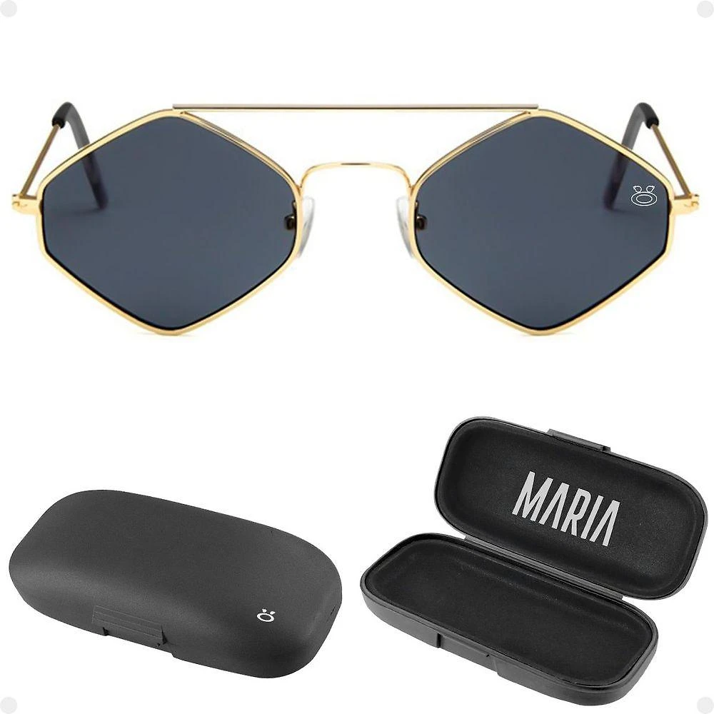 Miniatura Oculos Sol Feminino Losango Aço Metal Proteção Uv Case Maria