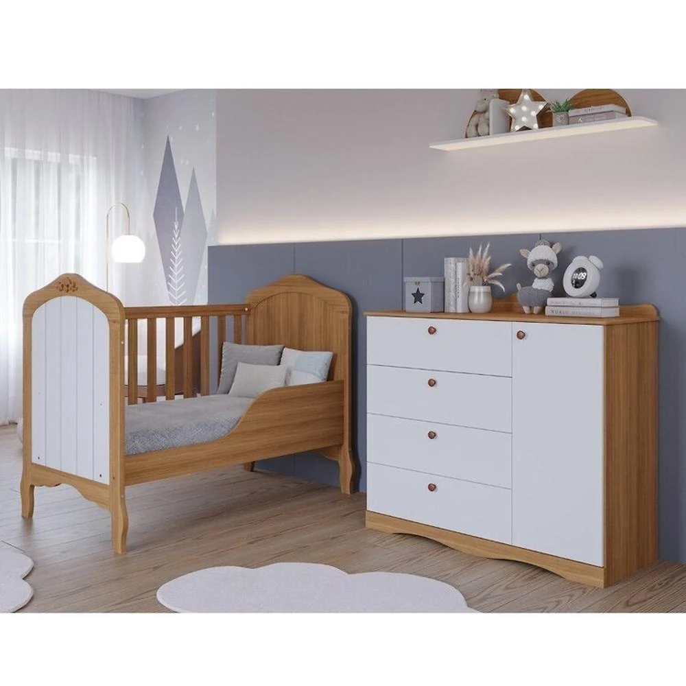 Quarto de Bebê 2 Peças com Berço Cômoda 4 Gavetas Espresso Móveis