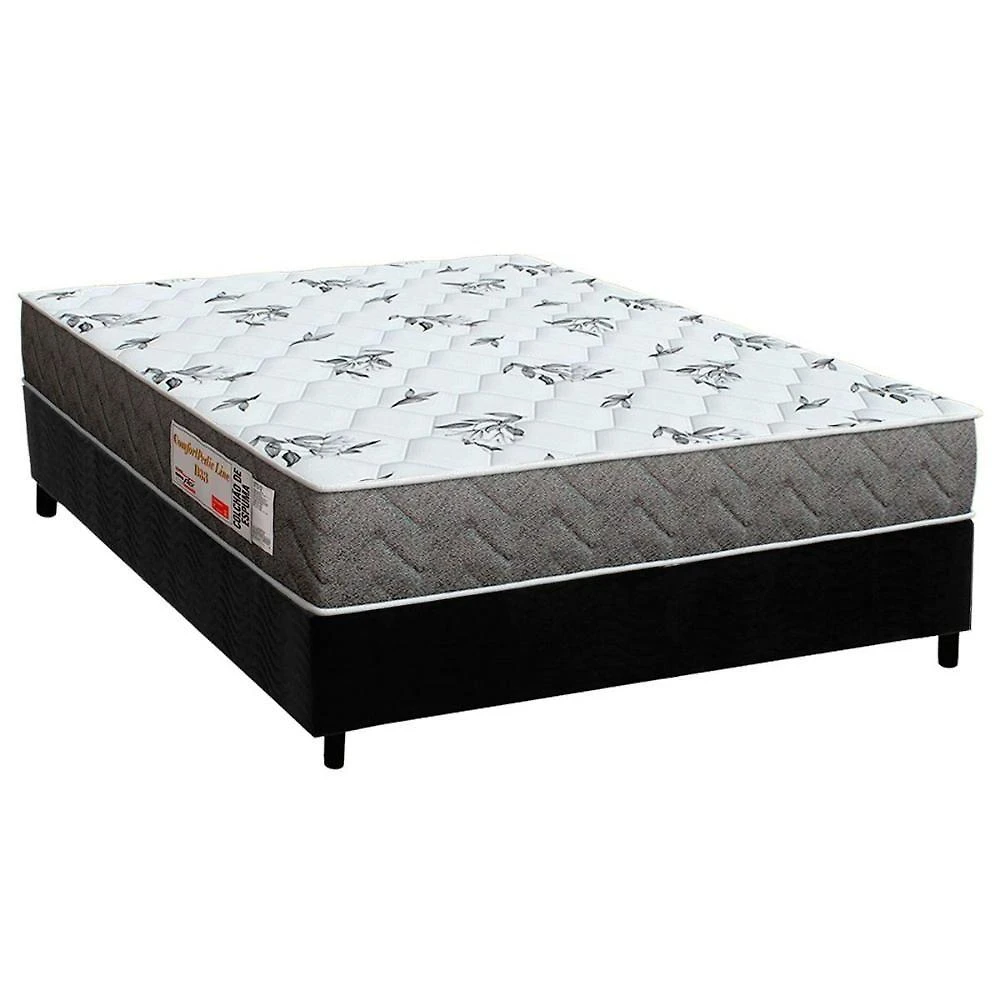 Cama Box Casal: Colchão Espuma D33 Orthoflex Comfortpedic Black + Base Crc Suede Black (138x188)