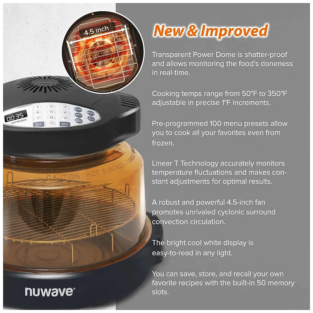 Panela Forno Infravermelho Elétrico com Temperaturas Ajustáveis, 100 Predefinições e 50 Memória, 110V 1500W, Nuwave, Pret...