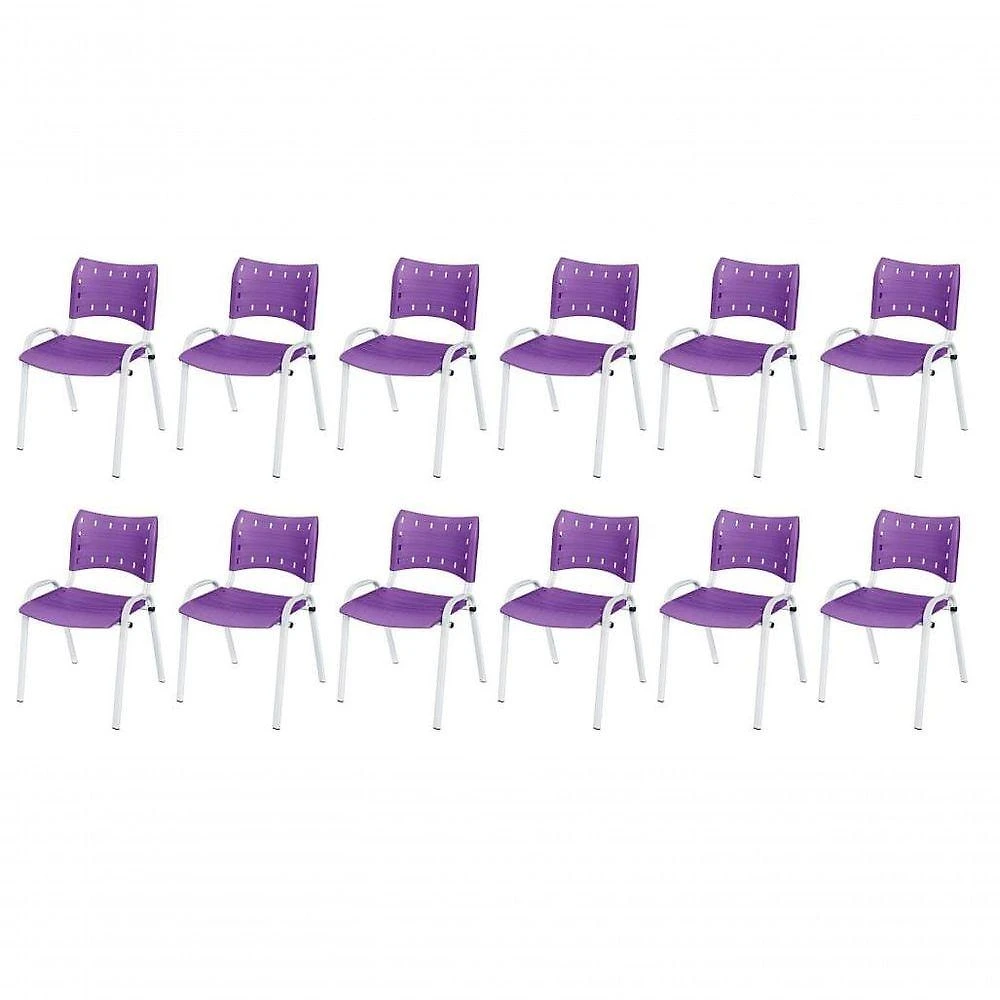 Cadeira Iso Base Branco Igreja, Escola, Escritório - Violeta Kit 12 Peças