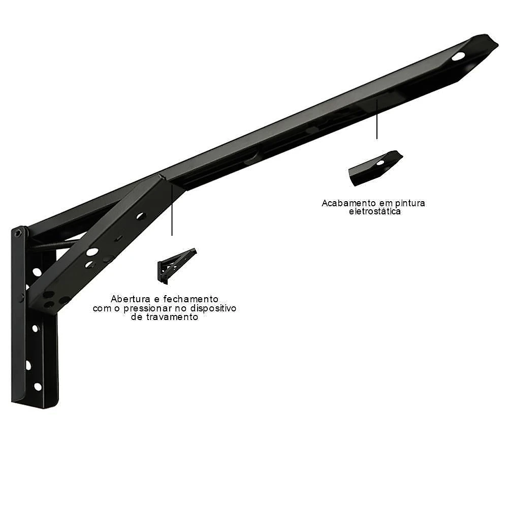 Kit 03 Pares Suporte Para Mesa Dobrável Retrátil 30cm H02 Mão Francesa Preto