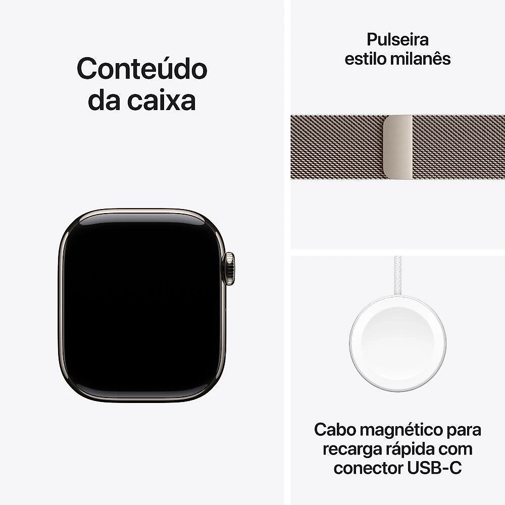 Apple Watch Series 11 GPS + Cellular - Caixa natural de titânio – 42 mm - Pulseira natural estilo milanês