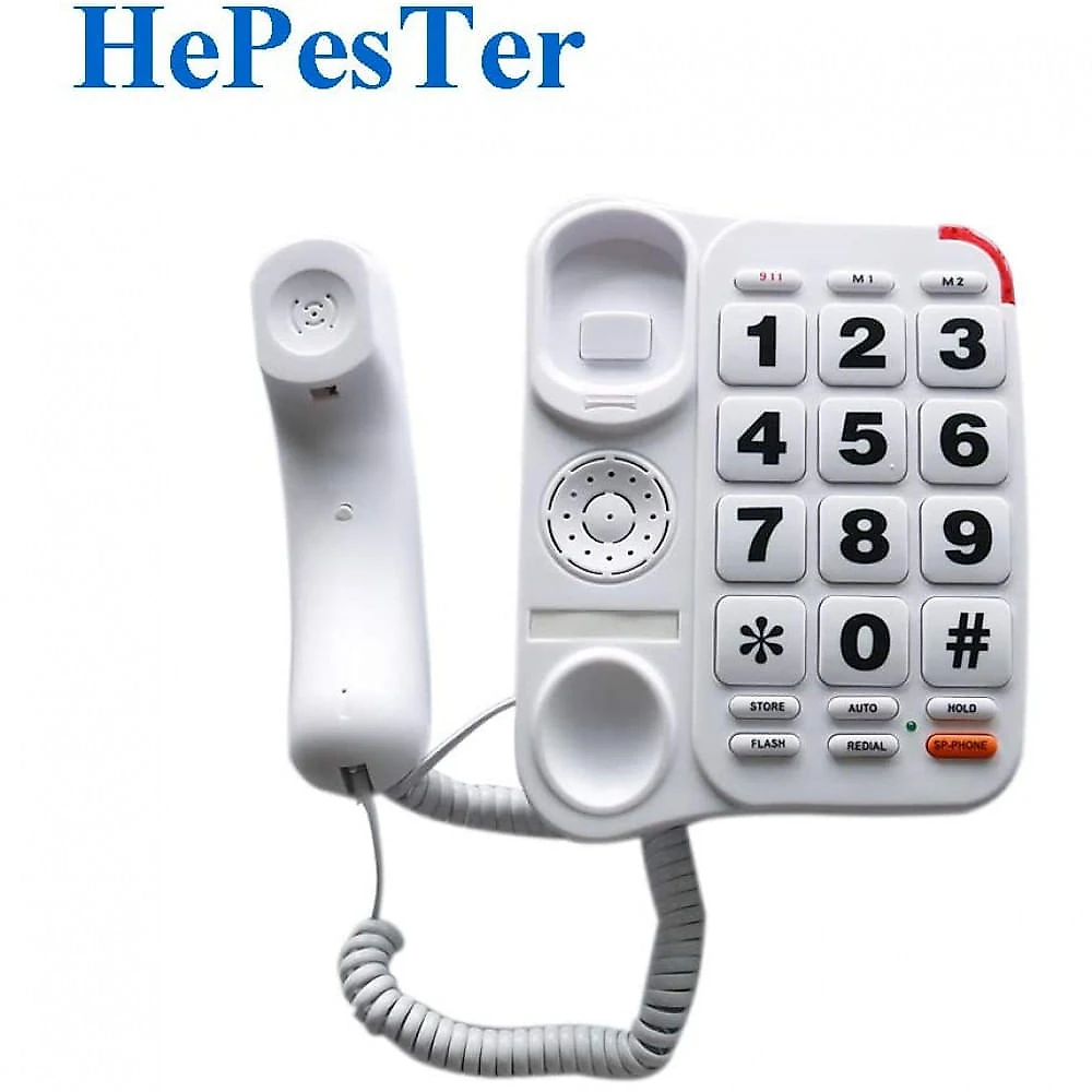 HePesTer P46 Telefone com Fio para Sênior com Tecla Grande Volume Alto e Discagem Inteligente