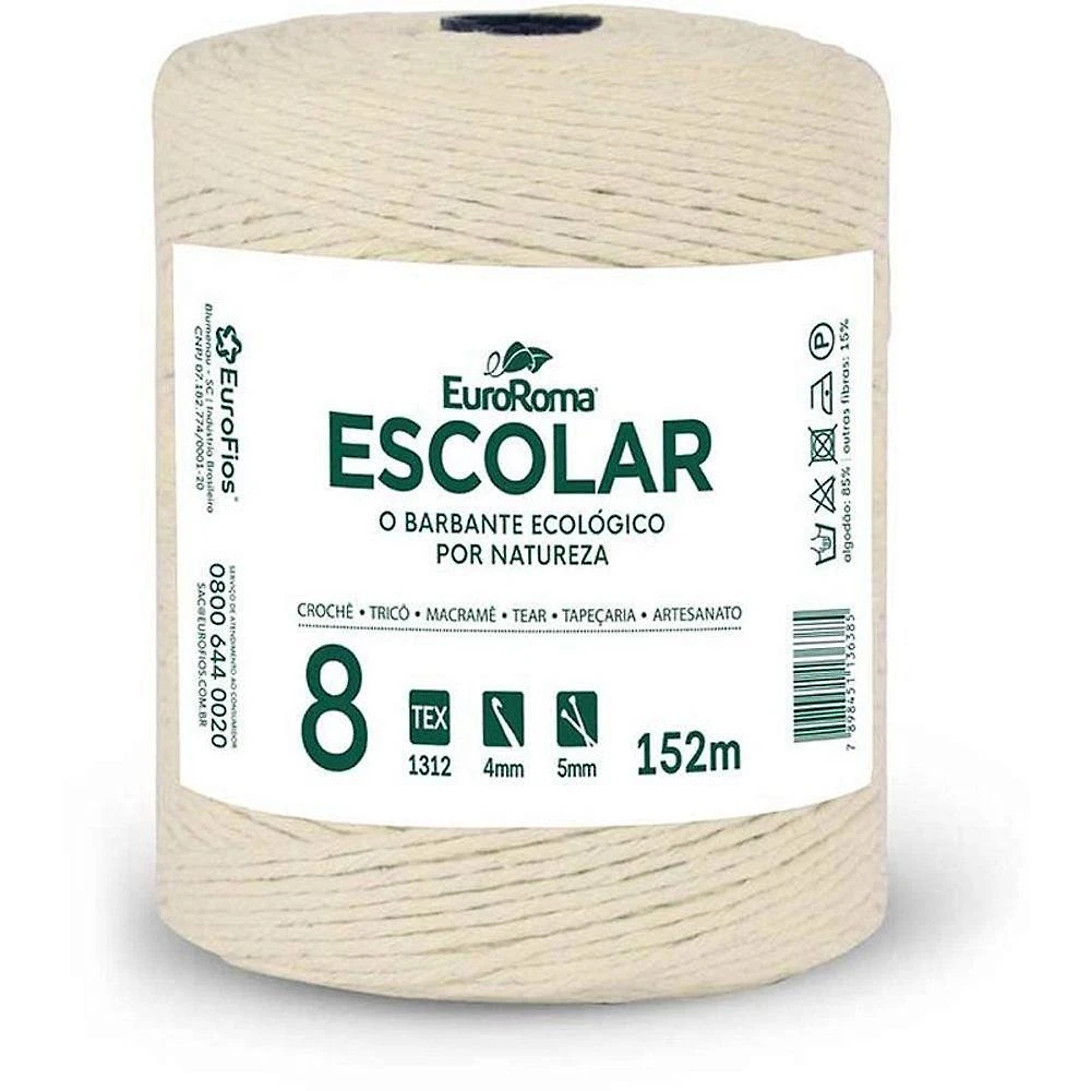 Barbante Cru Escolar 4-8 Fios 200G 152M Creme 4 Unidades Euroroma
