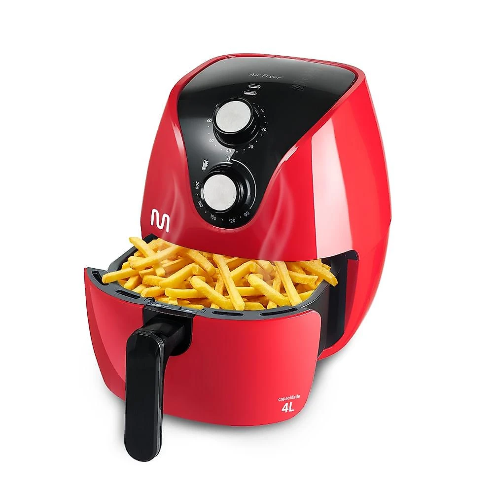 Air fryer 4l vermelha grade removível e timer 60min temp até 200°c 127v multi - go203out [reembalado] vermelho