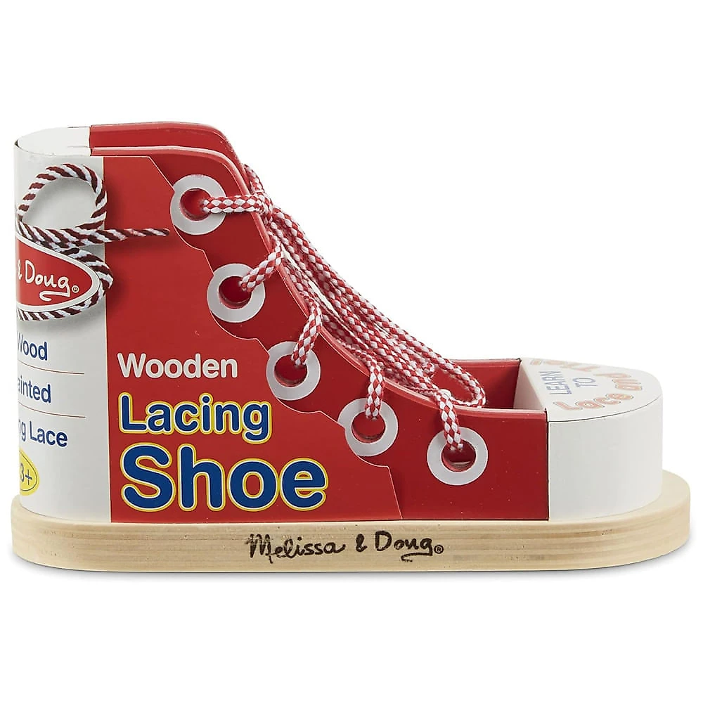 Tênis Deluxe Infantil de Madeira com Cadarço para Aprender a Amarrar na Pratica, Melissa & Doug, Vermelho
