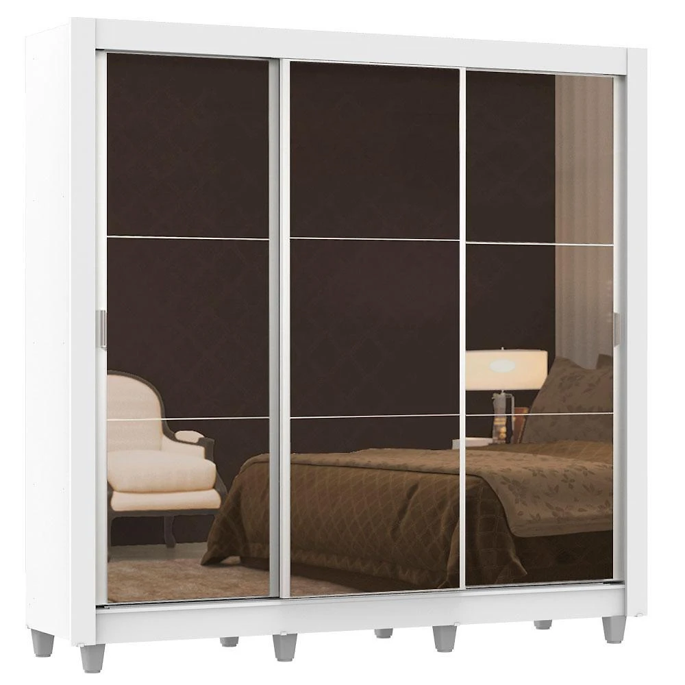 Guarda roupa casal madesa lyon 3 portas de correr de espelho 2 gavetas com pés