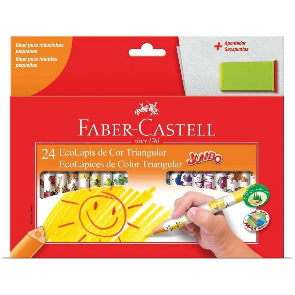 Lápis de Cor Faber-Castell Ecolápis Jumbo 24 Cores com Apontador