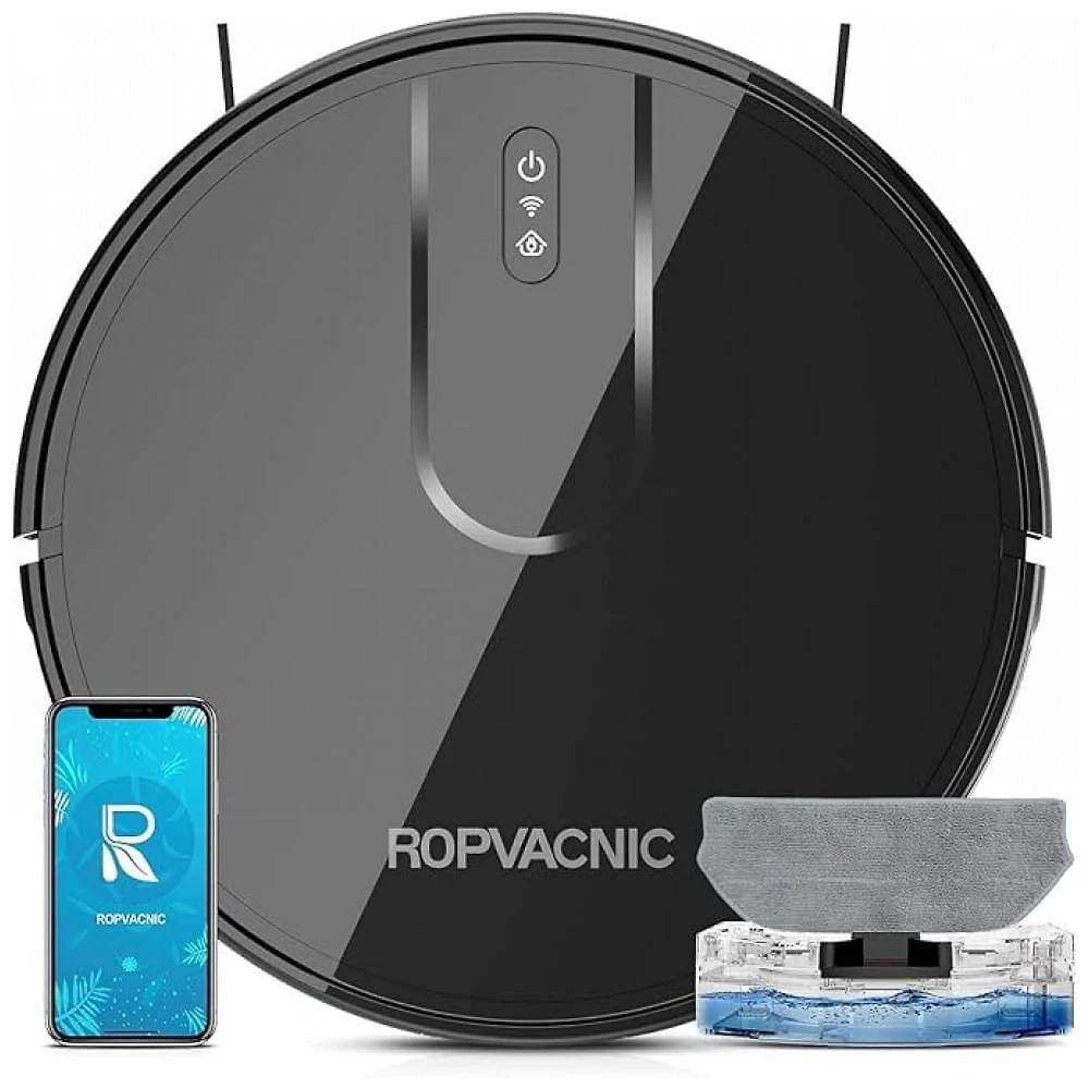 Robô Aspirador ROPVACNIC S1 2em1 com Mop 5200Pa Preto Inteligente App Alexa 120min