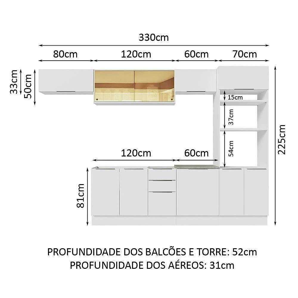 Armário De Cozinha Completa 330cm Branco Stella Madesa 04 Branco