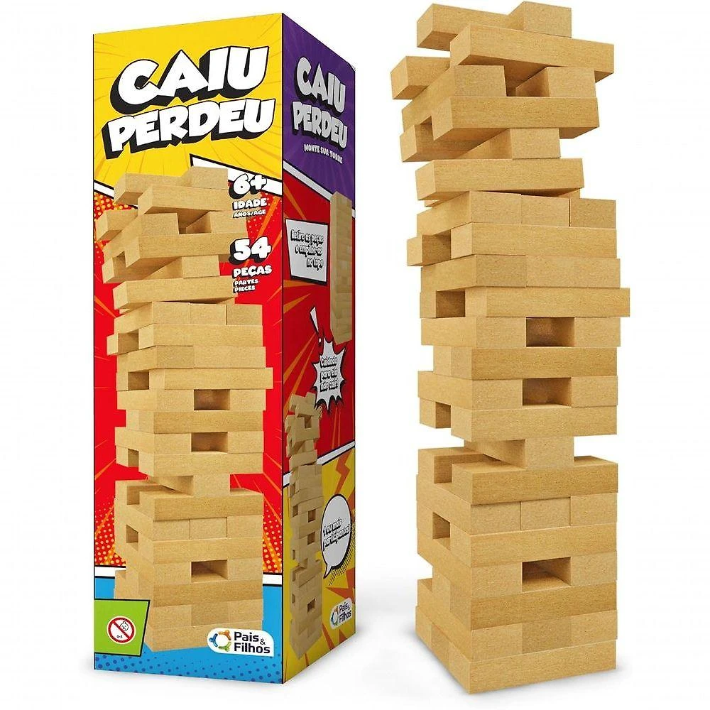Jogo de Tabuleiro Caiu Perdeu 54 Pecas Madeira de Engenharia Raciocinio e Coordenacao Pais & Filhos